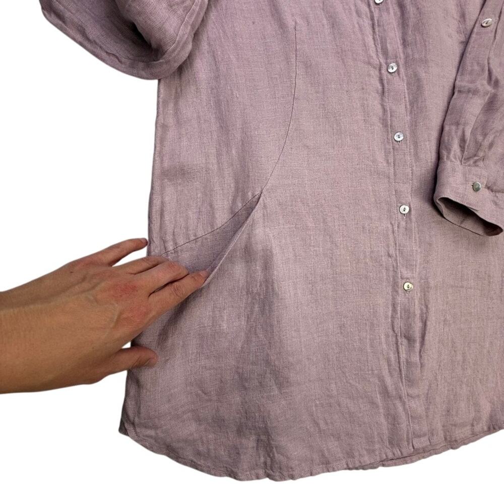 Sigrid Olsen 100% Linen Tunic Shirt M Mauve Pink Roll Tab Pockets Lagenlook - Picture 10 of 14